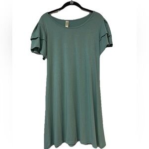 NWOT Tiered Sleeve Short Sleeve Mini Dress Sage Green Size M Soft, stretch